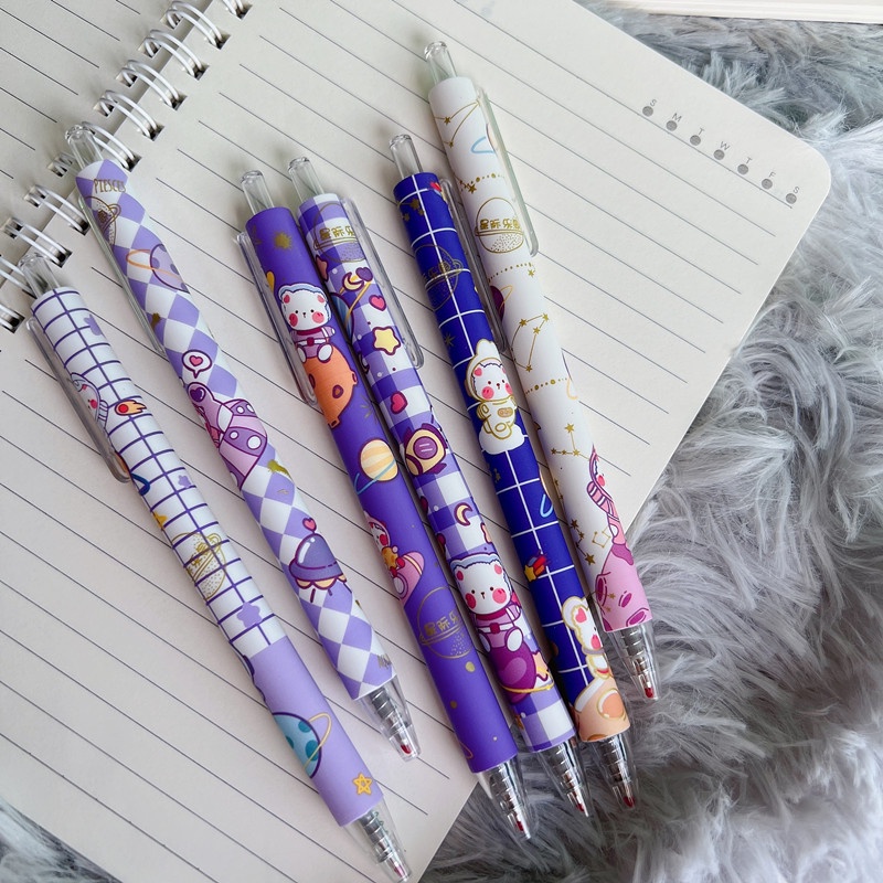 Bộ 6 Bút Mực Đen Dạng Nhấn Hình Chú Gấu Dễ Thương Cho Học Sinh Nữ