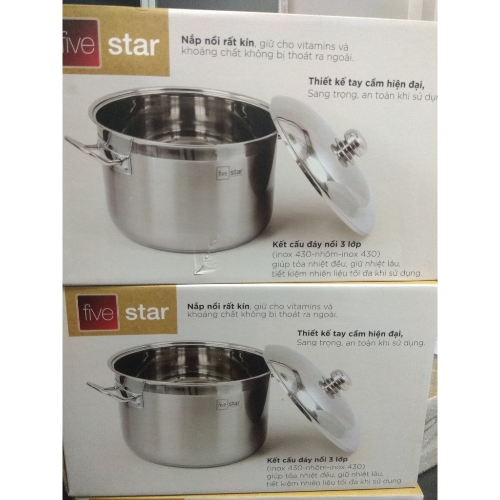 Nồi luộc gà 3 đáy inox 430 FiveStar Standard bếp từ nắp inox N36-3D tặng 2 vá canh ( 36cm )