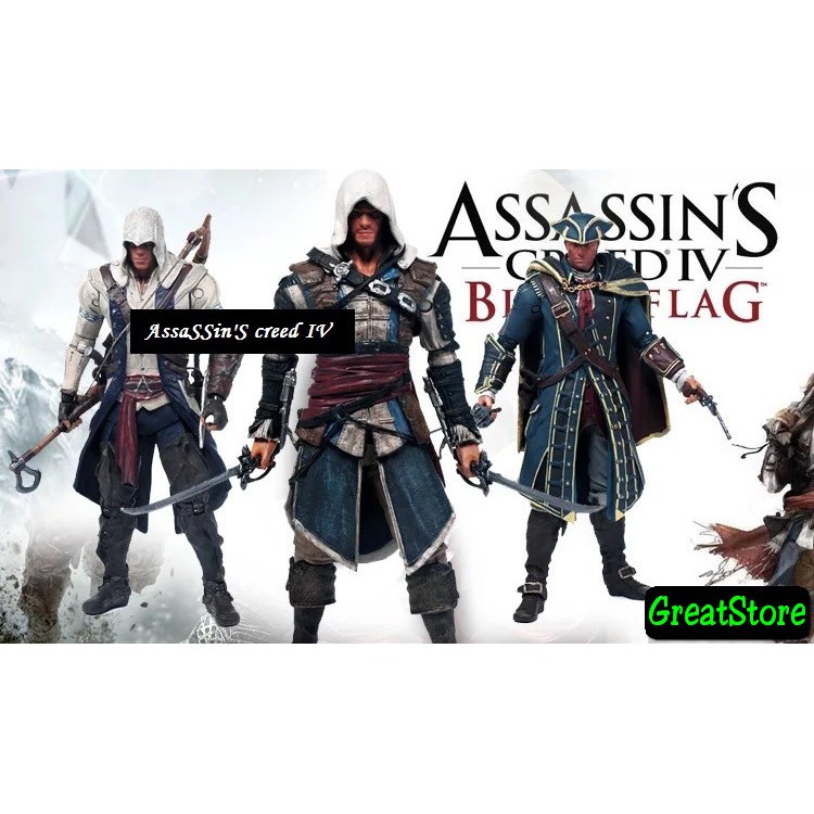 ( HÀNG SẴN ) MÔ HÌNH NHÂN VẬT Assassin's creed 4 HAYTHAM KENWAY, EDWARD KENWAY, CONNOR NECA CỬ ĐỘNG ĐƯỢC