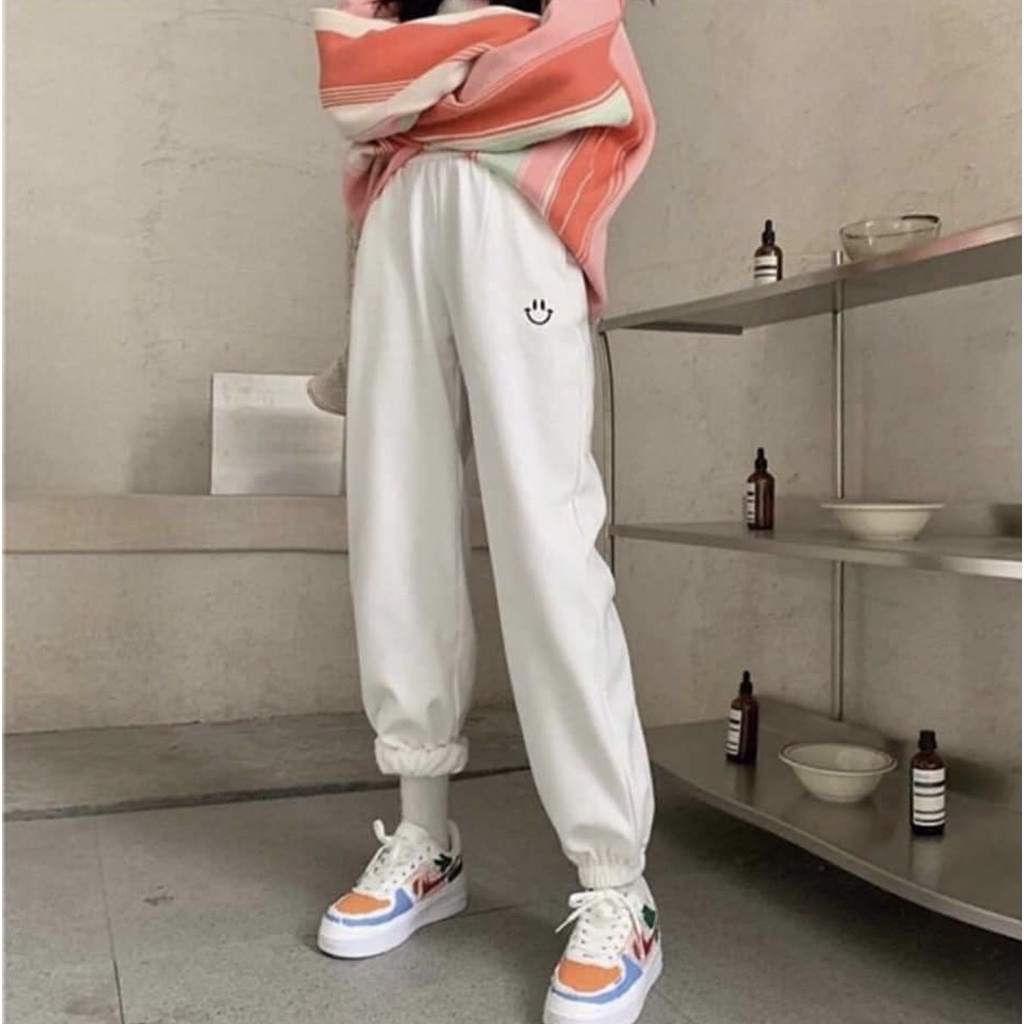 [Ảnh Thật]Quần Nỉ Ống BOOM Unisex Minh Gấu - Quần Nỉ form rộng bo gấu mặt cười jogger thun trơn Siêu HOT HIT