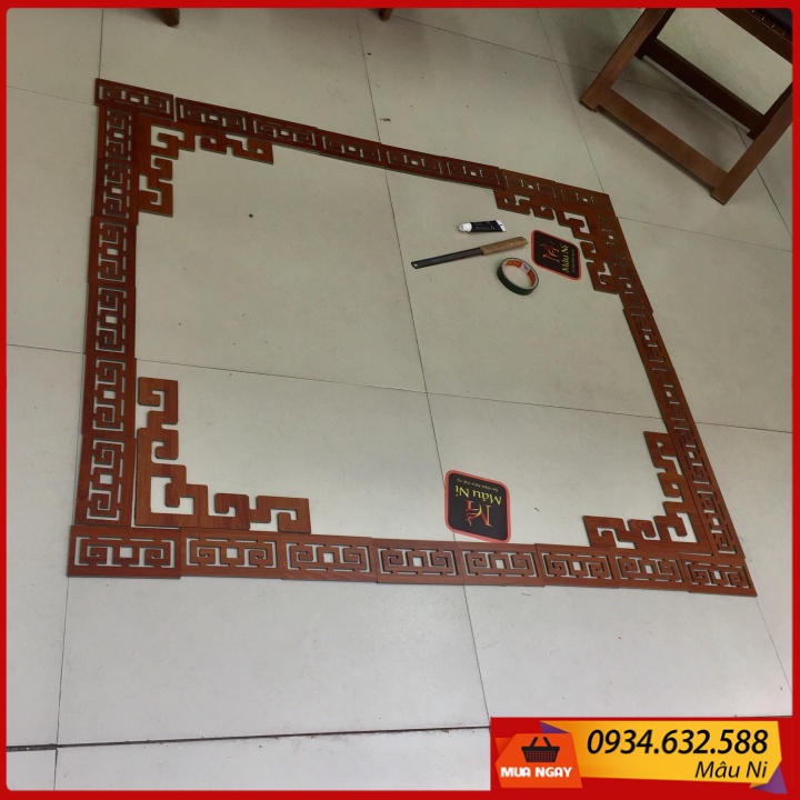sx - Hoa Văn Trang Trí Bàn Thờ, Bộ dán bàn thờ đẹp VIỀN GỖ - MÂU NI- cho phòng thờ trang nghiêm