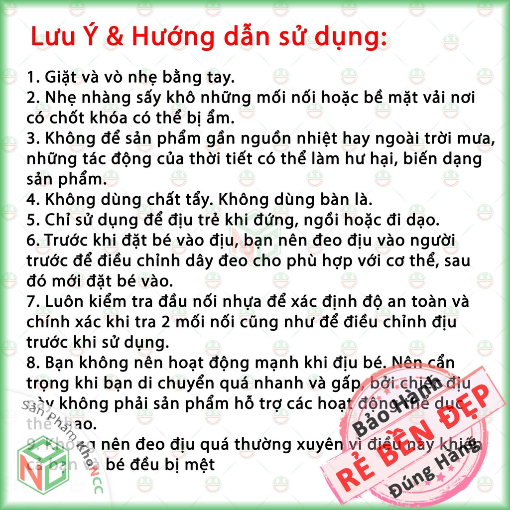 [KhoNCC] Đai Địu 04 Tư Thế Tiện Lợi Cho Bé Sơ Sinh Đến 30 Tháng Tuổi - Đỡ Mỏi - Bảo Vệ Đầu Cổ - NPD-DAI4-545 (Nhiều màu)