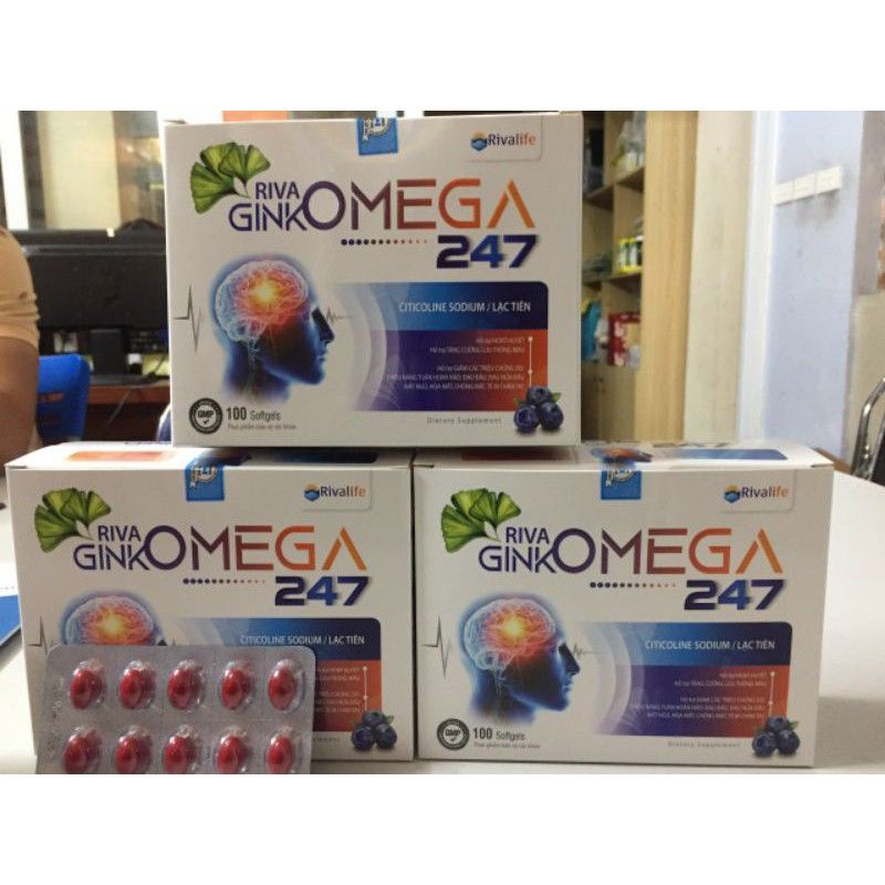 Hoạt huyết dưỡng não RIVA Ginkomega247, tăng cường tuần hoàn não, giảm đau đầu, hoa mắt, mất ngũ, loạn tiền đình.
