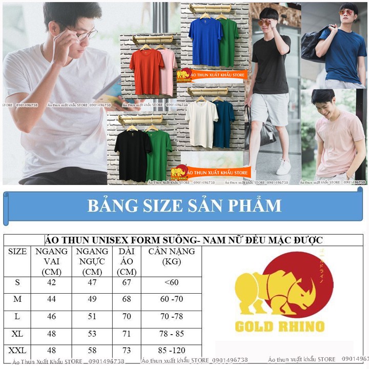áo thun Nam hàng hiệu cao cấp hiệu GOLD RHINO bảng chọn màu 100% cotton thoáng mát kháng khuẩn