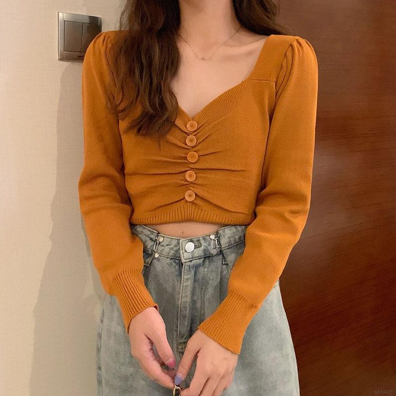 Áo Lửng Tay Dài Cổ Chữ V Thời Trang Dành Cho Nữ