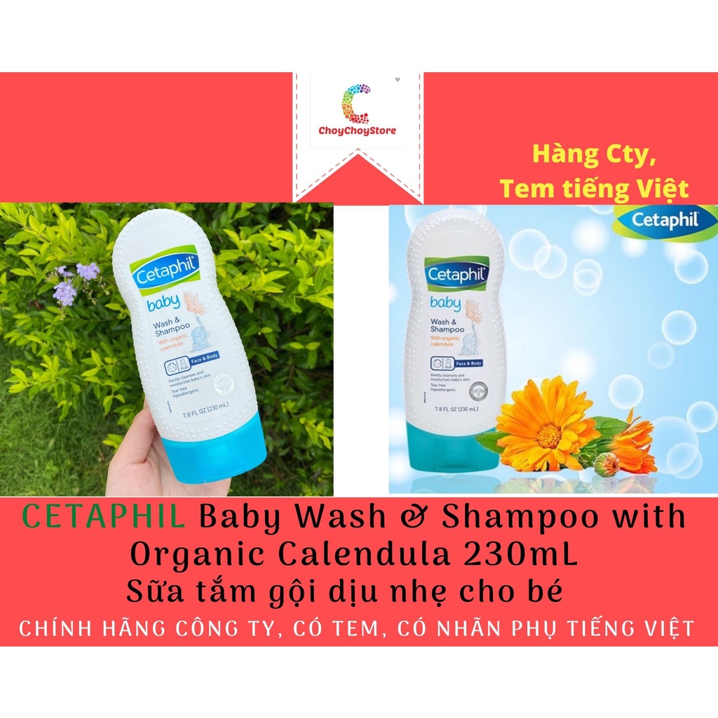 [TEM CTY] CETAPHIL Baby Wash &amp; Shampoo with Organic Calendula 230ml - Sữa tắm gội dịu nhẹ cho bé