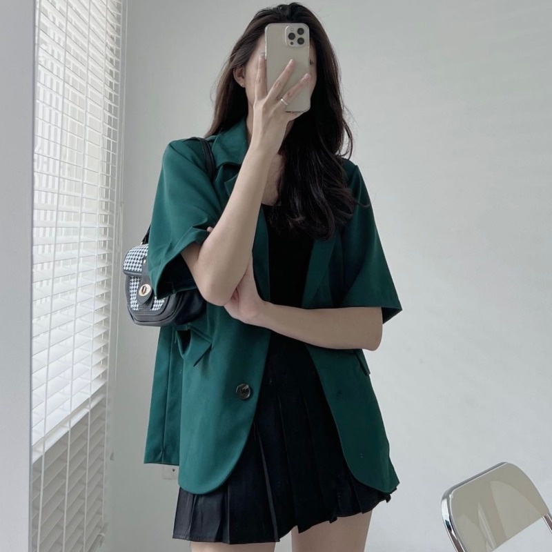 ÁO BLAZER Ulzzang CỘC TAY NGẮN, ÁO VEST KHOÁC NGOÀI PHONG CÁCH HÀN QUỐC BE, ĐEN, XANH, NÂU ĐỆM VAI VÀ CÓ SIZE S, M | BigBuy360 - bigbuy360.vn