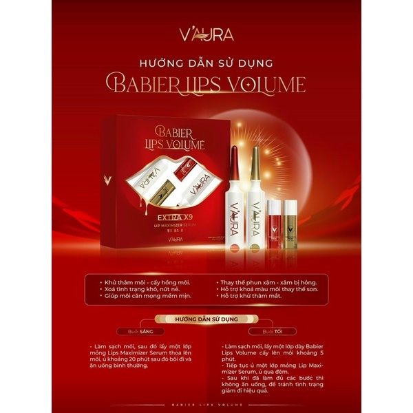 Bộ Tinh Chất Cấy Môi Vaura Babier Lips Volume V3 Master Lips -Khử Thâm Môi -Dưỡng Môi Hồng Vĩnh Viễn - Thay Thế Phun Xăm