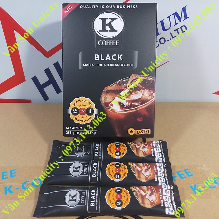 Cà phê đen K Coffee Black Phúc Sinh Hộp 255g (15 gói dài * 17g)