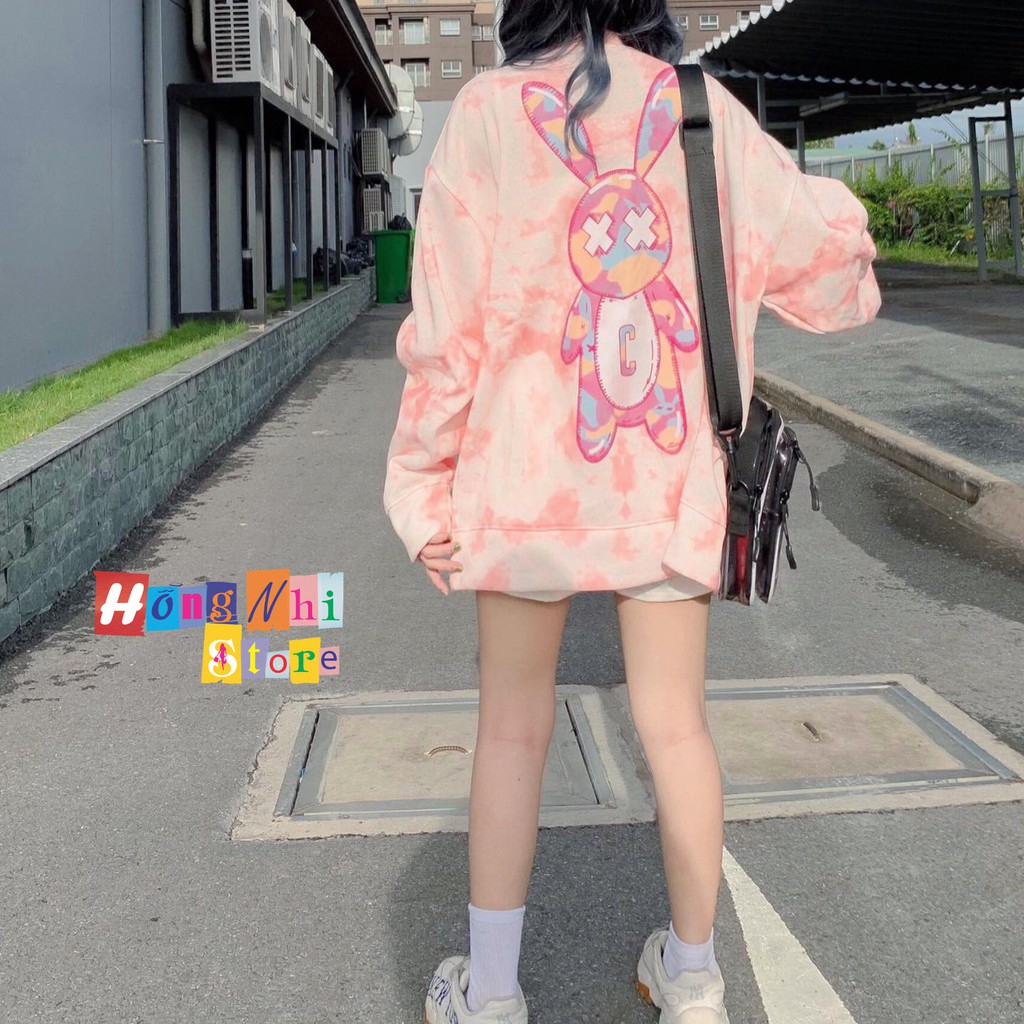 Áo Khoác Cardigan 3D Loang Màu In Hình Thỏ Hồng Tie Dye Oversize Ulzzang Unisex Dáng Rộng Nam Nữ - MM