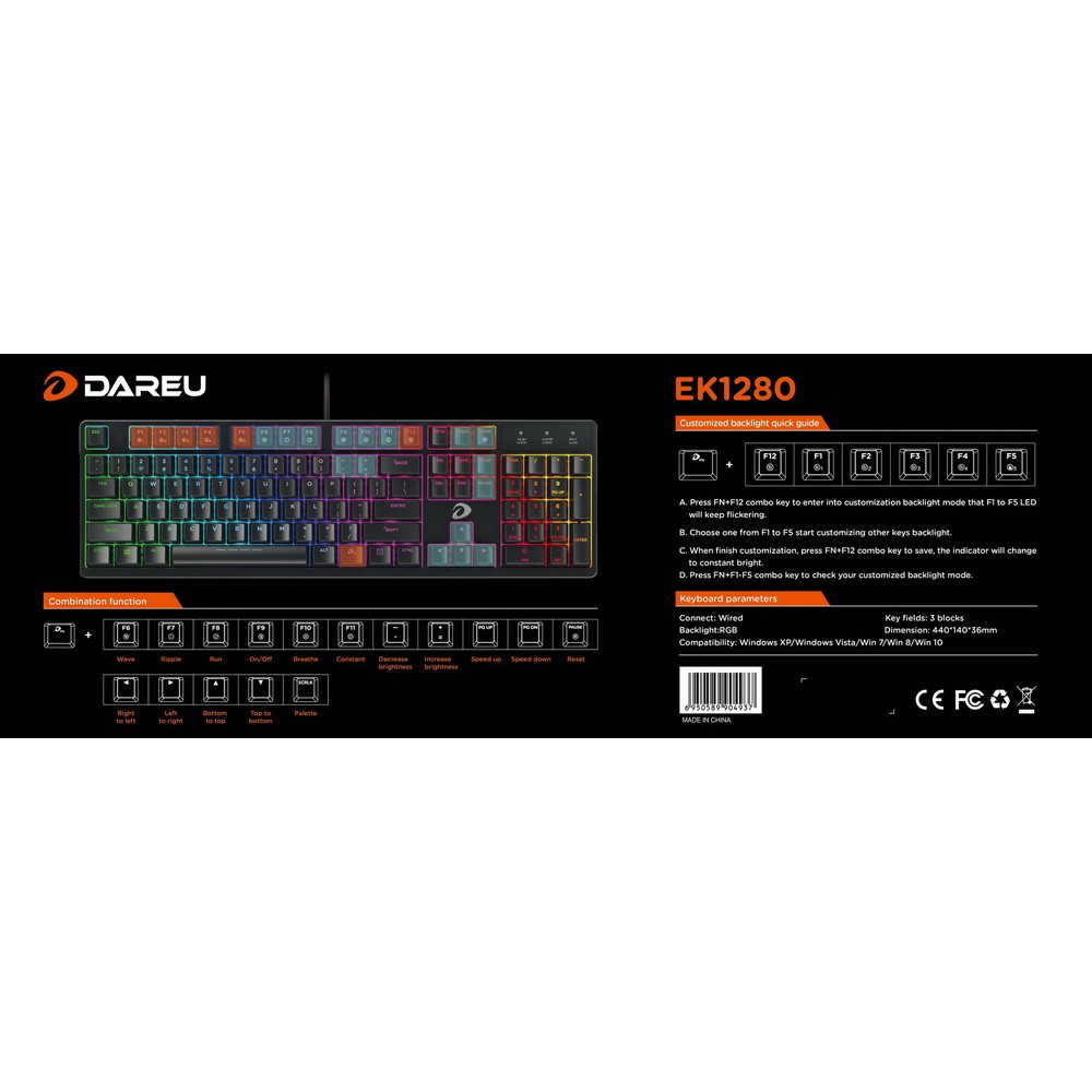 Bàn phím cơ DAREU EK1280 104KEY (RGB, Blue/ Brown/ Red D switch)