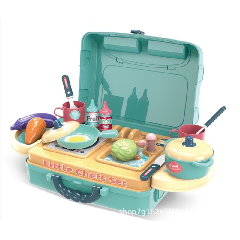 Bộ đồ chơi vali bếp nấu ăn cho bé 3in1 màu xanh cao cấp kích thước to tphcm