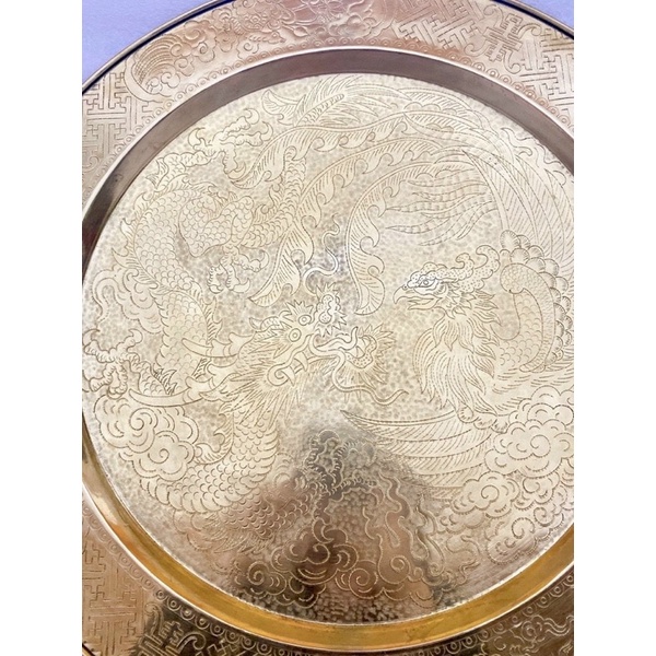 Mâm đồng ăn cơm 52 cm trạm rồng Phượng kỹ nặng 2 kg chất liệu bằng đồng nguyên chất
