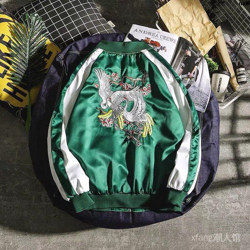 Áo Khoác Bóng Chày Thêu Hình Chim Hạc Thời Trang Thu Đông Cho Nam