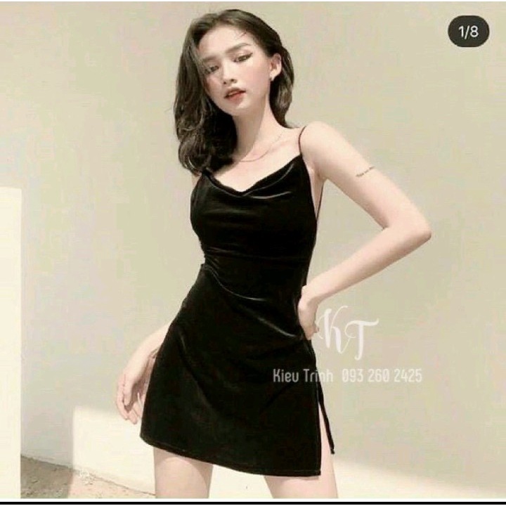 Đầm 2 dây có mút ngực chất vải Nhung+áo khoác chất vải Gân siu đẹp cam kết hàng y hình kèm ảnh chính chủ ( Size từ 40-53