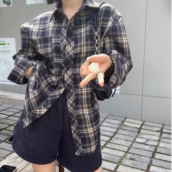 ZHELIHANGFEI Áo kẻ sọc cổ điển dài tay chống nắng áo sơ mi dáng rộng đa năng