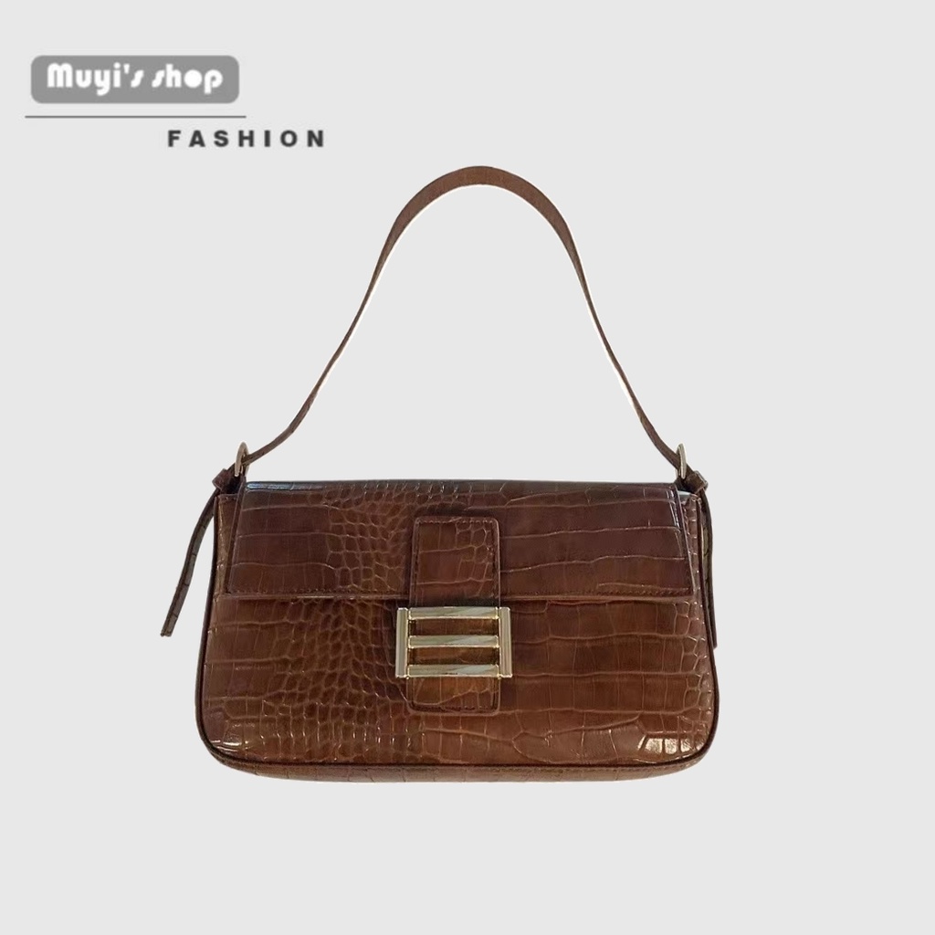 Túi kẹp nách giả da cá sấu phối khóa kim loại thời trang cho nữ