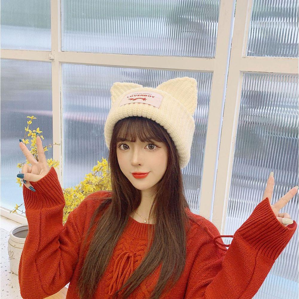 Mũ Dệt Kim Đính Tai Mèo Chống Lạnh Thời Trang Cho Cặp Đôi