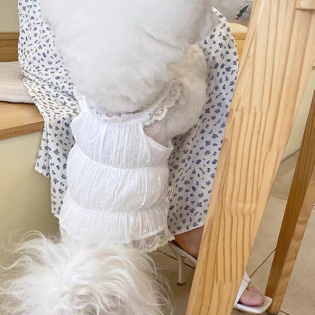 Áo hai dây trơn viền ren dành cho thú cưng