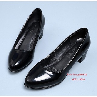 ❤FREESHIP❤Giày cao gót size 40 đến 43 công sở màu đen bóng gót vuông 5cm