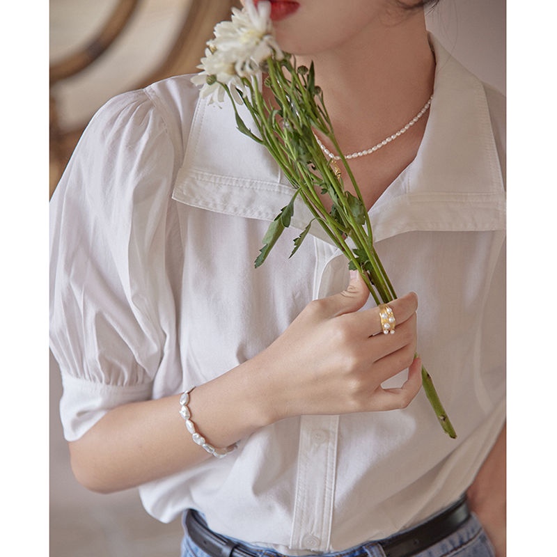 Áo sơ mi chiffon tay phồng dáng rộng phong cách retro thời trang Hong Kong dành cho nữ