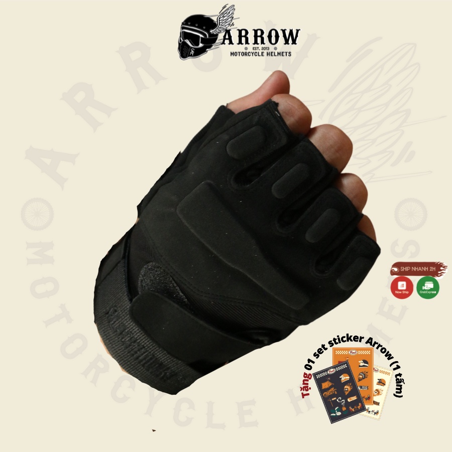 Găng tay đi xe máy ngắn ngón Blackhawk arrow shop thoáng mát bảo hộ đi phượt giá rẻ