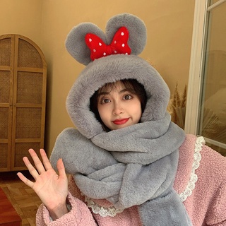 Neck scarf with hat and gloves made of cute thick velvet to help keep women warm against the wind in autumn and winter