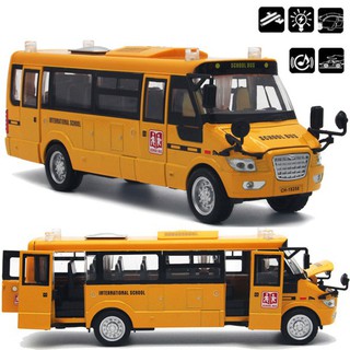Mô hình xe buýt học sinh đồ chơi bằng hợp kim có đèn LED và nhạc vui nhộn