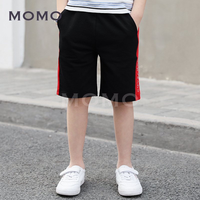 Boys' Black 5 Points Short Pants Thin Children's Clothing Summer Medium and Big Children Wear Loose Summer Wear Tide Boys Sports