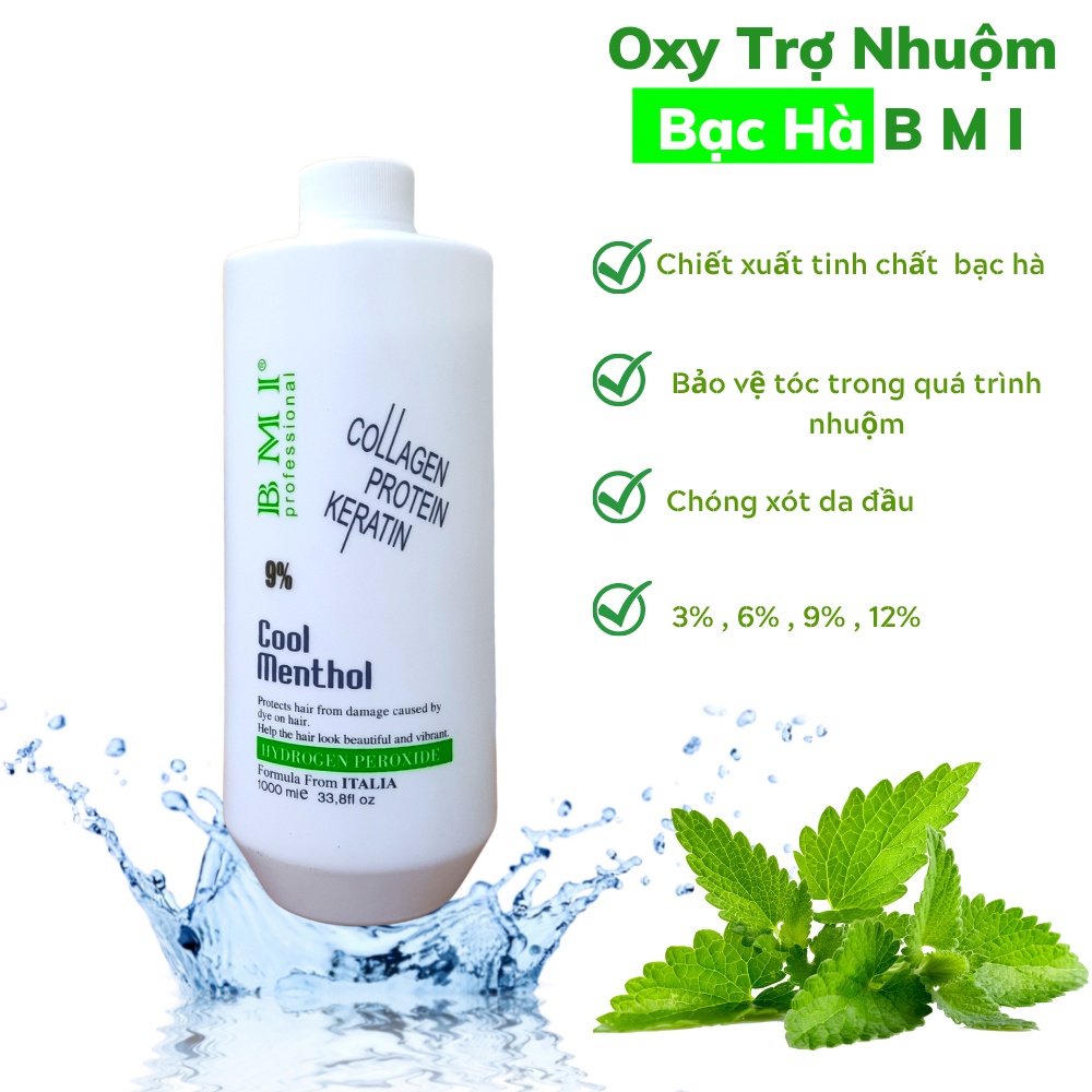 Oxy trợ nhuộm B M I , giúp nhuộm tóc , tẩy tóc đạt hiệu quả cao , không gậy kích ứng da đầu , không hư hại tóc