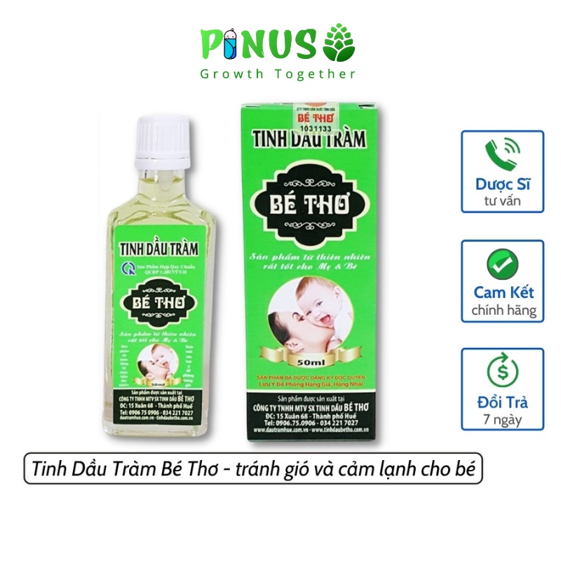 Tinh Dầu Tràm Bé Thơ 50ml Tinh Dầu Tràm Huế Nguyên Chất Nguyên Liệu 100% Tự Nhiên Tinh Dầu Tràm Cho Bé Chính Hãng Pinus