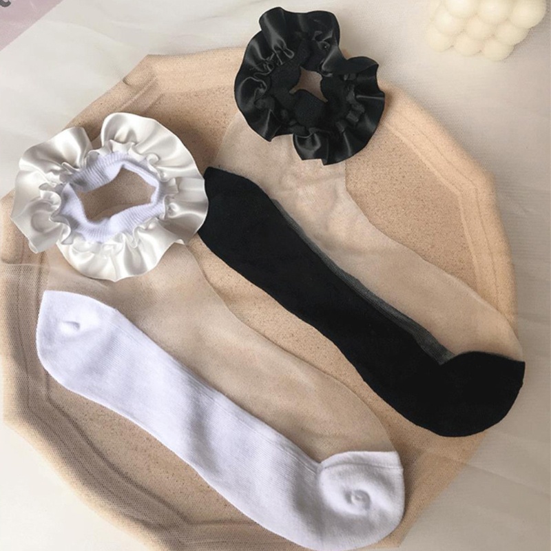 Youyo Vớ Lưới Lolita Bằng Sợi Thủy Tinh Siêu Mỏng Xếp Nếp Màu Trơn Ngọt Ngào Có Diềm Xếp Nếp Cho Nữ