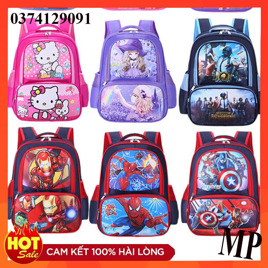 Cặp học sinh, balo tiểu học, trung học nhiều ngăn hình siêu nhân công chúa người nhện, chất liệu chống thấm nước