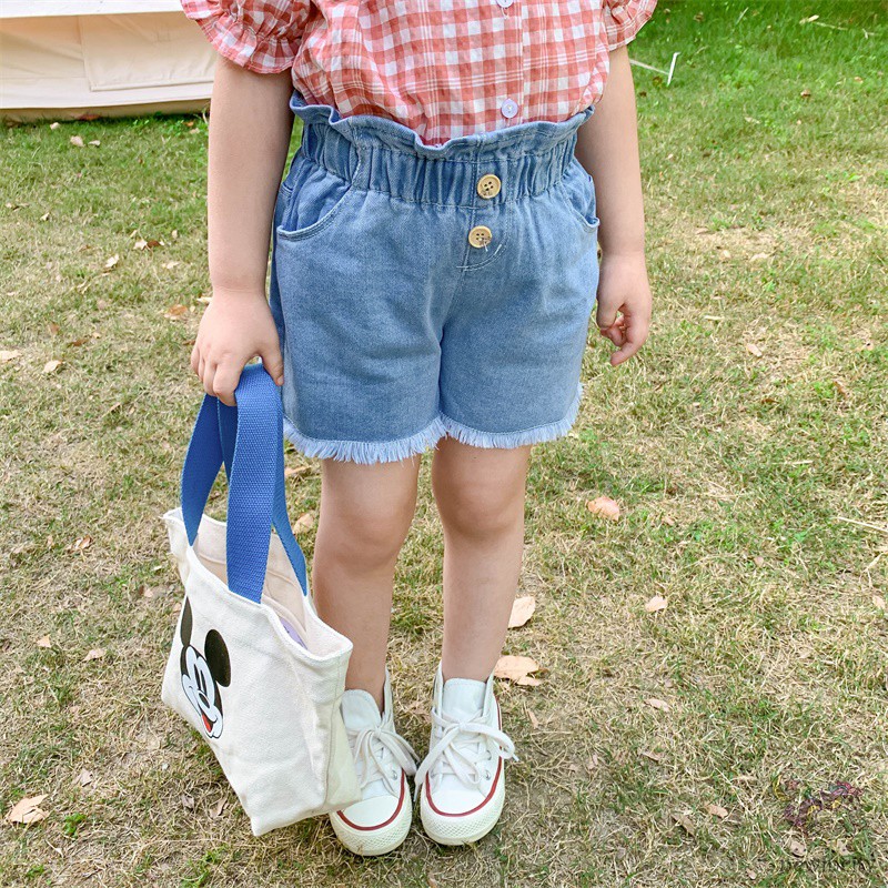 Quần Đùi Jean Lưng Cao Kiểu Hàn Quốc Dễ Thương Cho Bé Gái