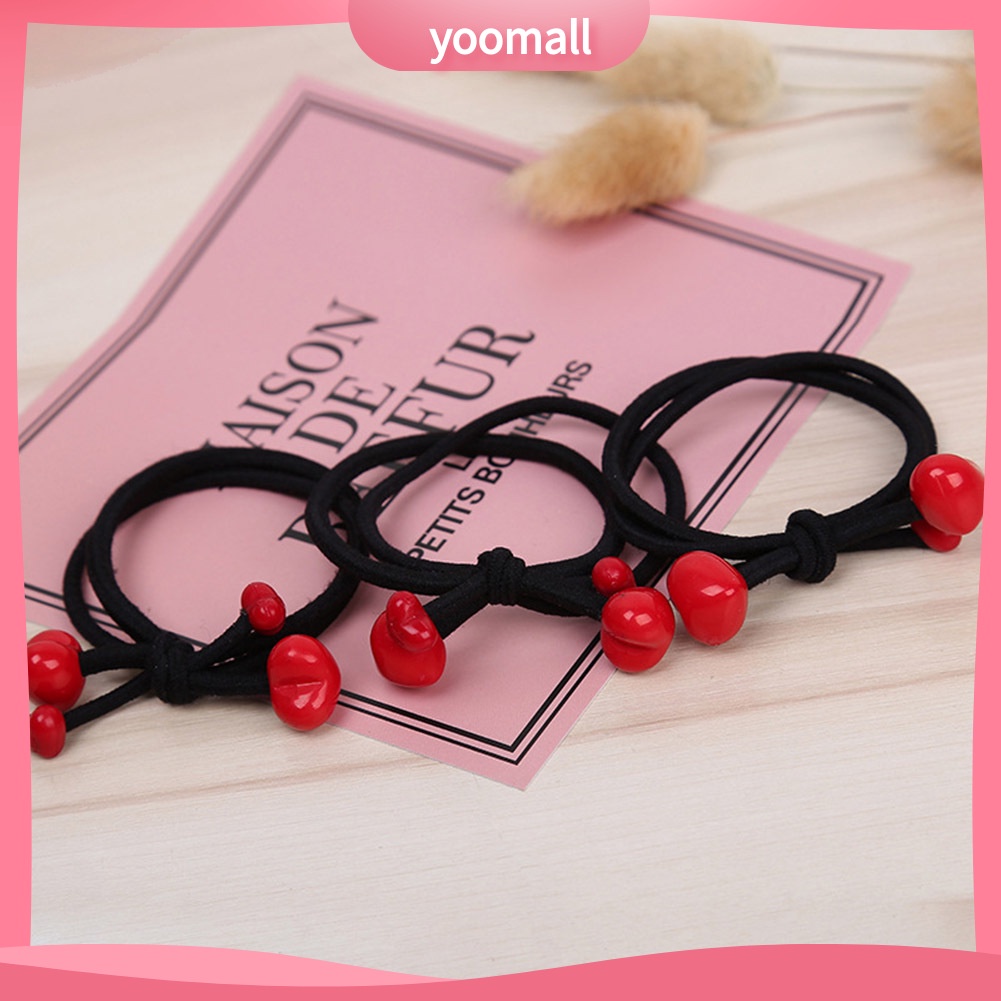 Dây buộc tóc đính hạt đỏ nhân tạo thời trang