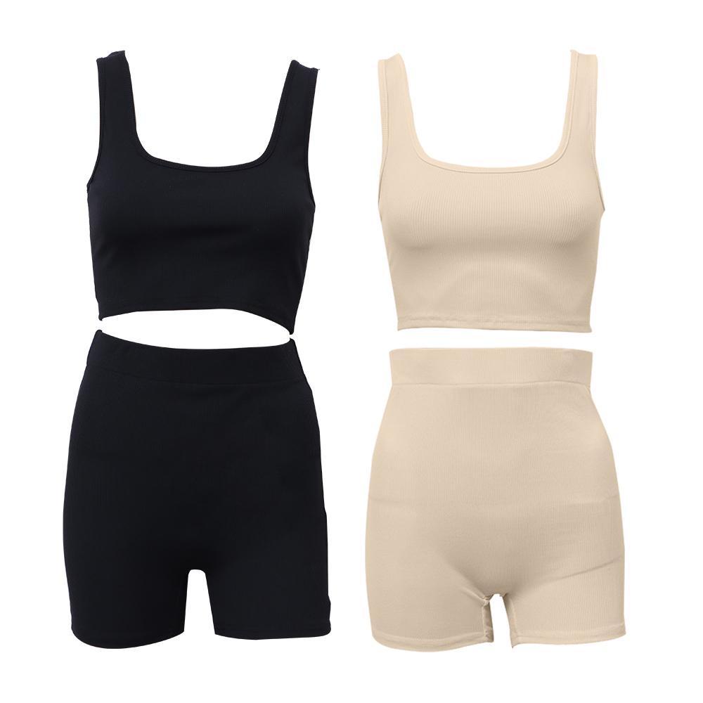CACTU Bộ Trang Phục Thể Thao 2 Mảnh Áo Thun Gân + Short Cạp Cao + Áo Ngực Thể Thao
