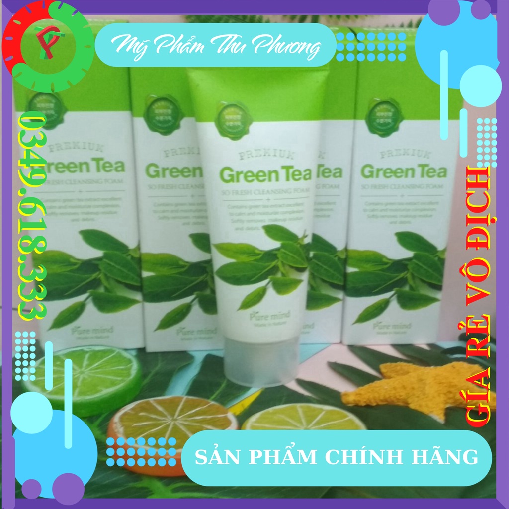 Sữa Rửa Mặt Trà Xanh Cho Dầu Ngăn Ngừa Mụn Làm Trắng Sạch PURE MIND Green Tea So Fresh Cleansing Foam Mỹ Phẩm Hàn Quốc