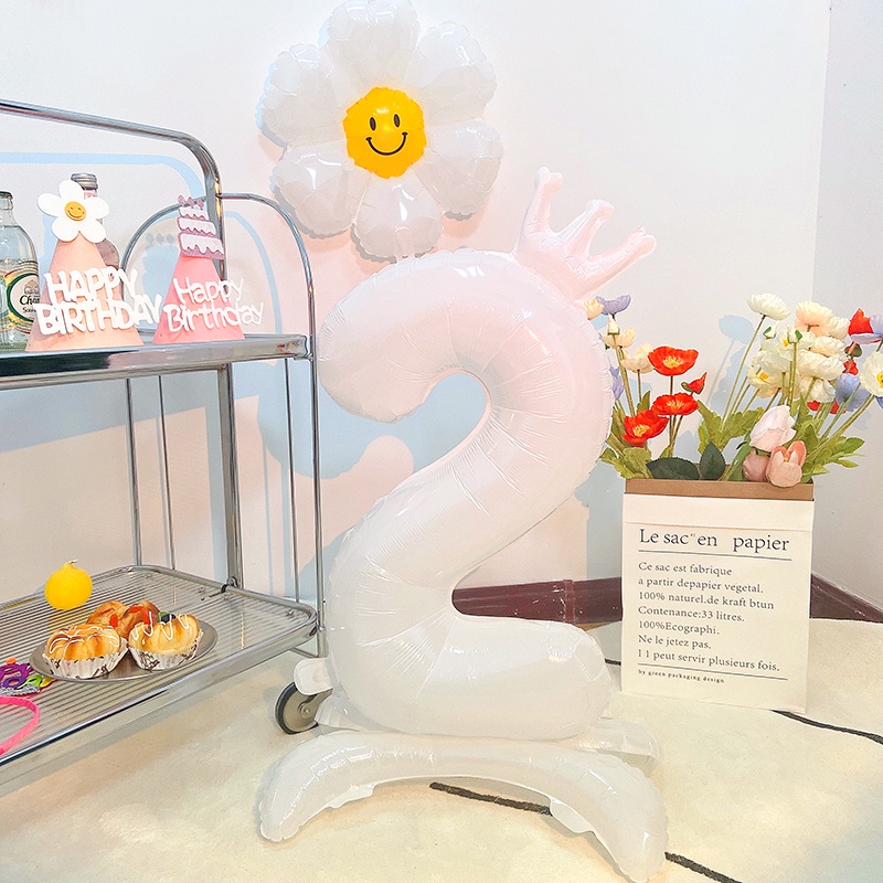 Bong Bóng Hình Số Màu Trắng / Đen 16Inch / 32Inch Trang Trí Tiệc Sinh Nhật