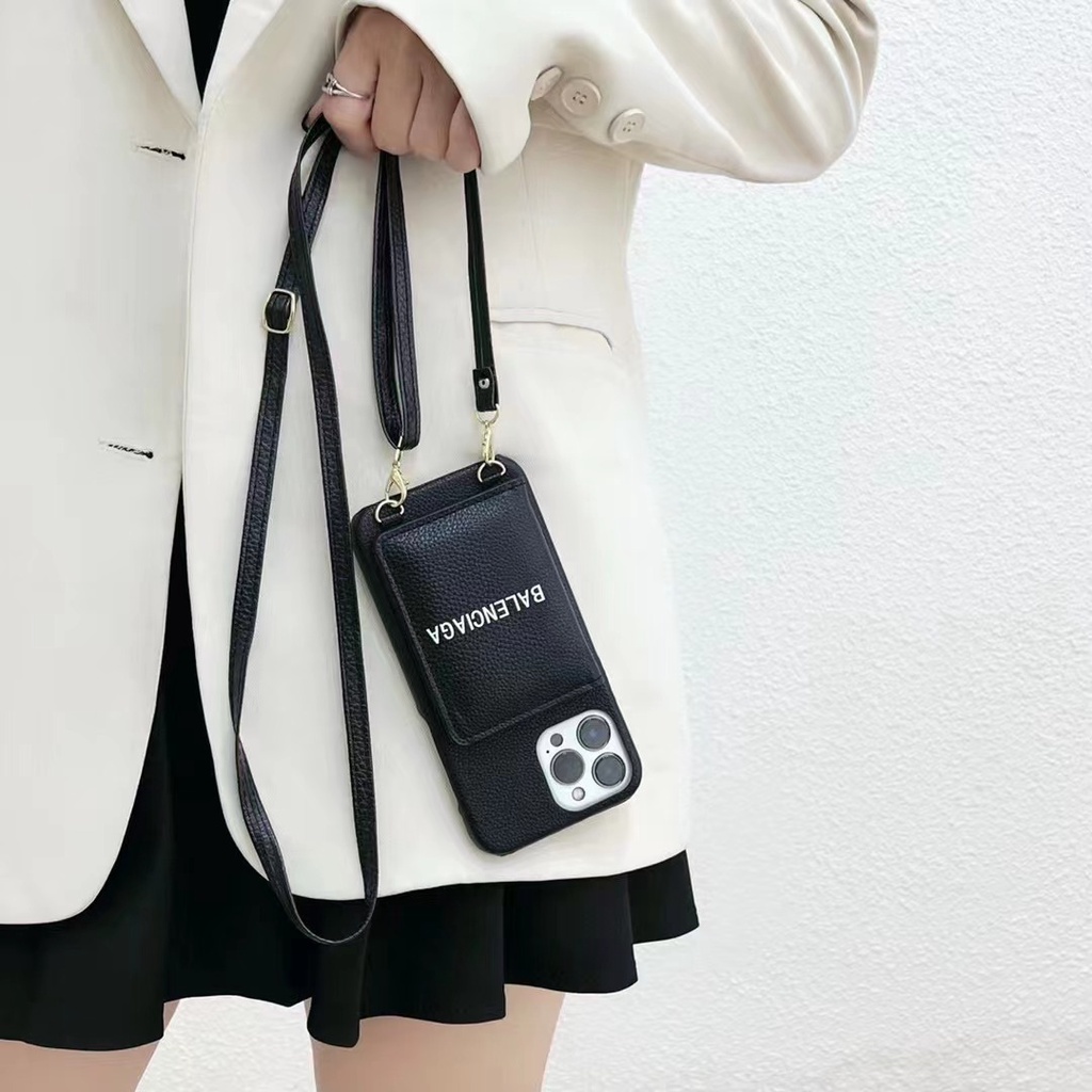 Ốp Điện Thoại Da Kèm Ngăn Đựng Thẻ & Dây Đeo Cho iphone14 13pro 12 11 pro max mini ix xr xsmax se 2020 7 8 plus 15promax