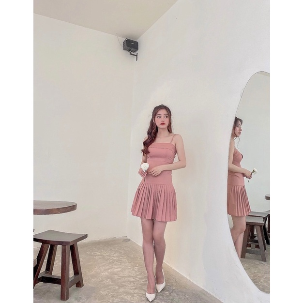 Đầm xếp ly thắt nơ 𝘗𝘪𝘯𝘬𝘺 𝘗𝘭𝘦𝘢𝘵𝘦𝘥 𝘋𝘳𝘦𝘴𝘴