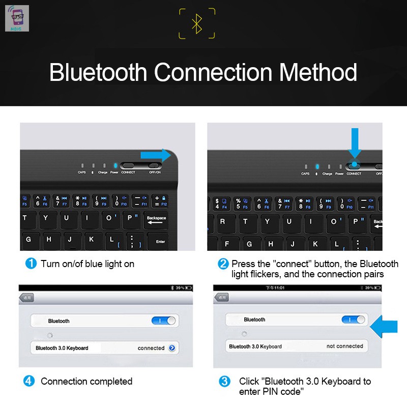 Bàn Phím Bluetooth 10.1 Inch Siêu Nhẹ 7 Màu Cho Máy Tính Bảng, Laptop