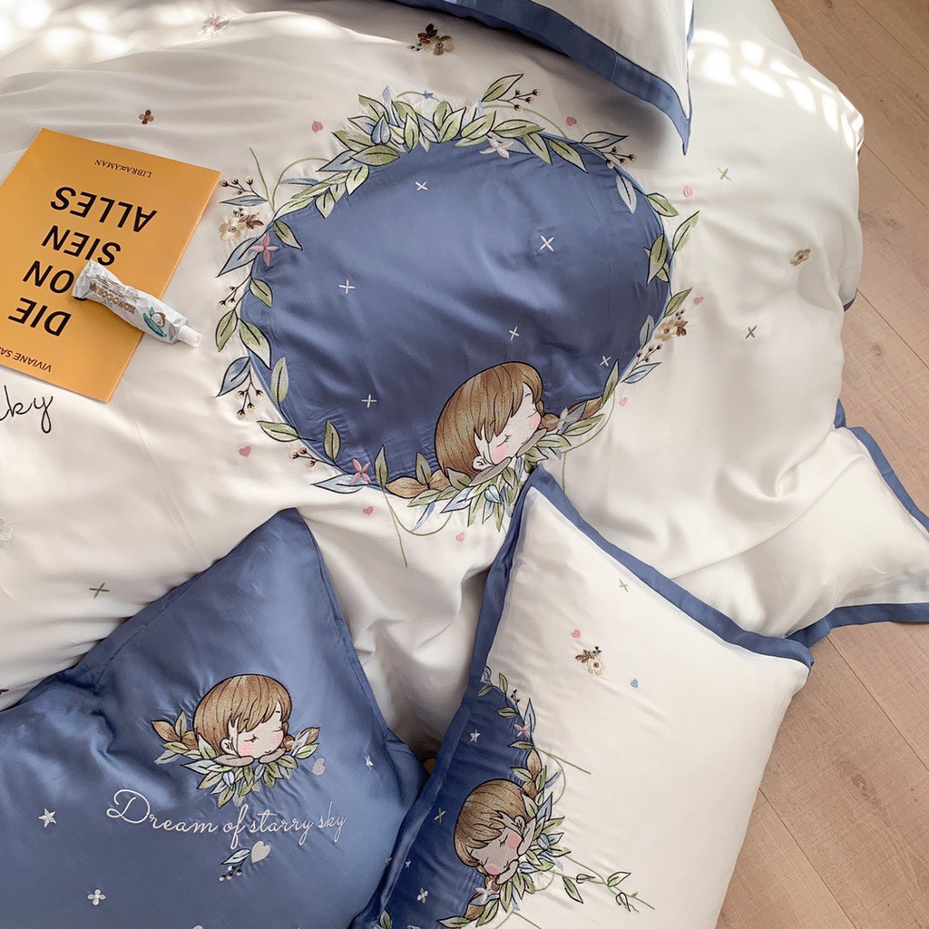 💐💐 Set Chăn Ga Gối Lụa Tencel Modal Thêu Hoa Thiên Nhiên 4 Món Mềm Mịn Chất Đẹp - Mã KG175 💐💐 | BigBuy360 - bigbuy360.vn