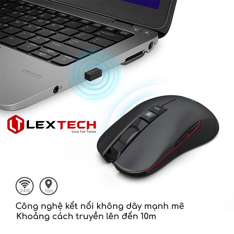 Chuột không dây gaming Lextech CT30 3600 DPI pin sạc Type C USB cho Smartphone Laptop PC Macbook