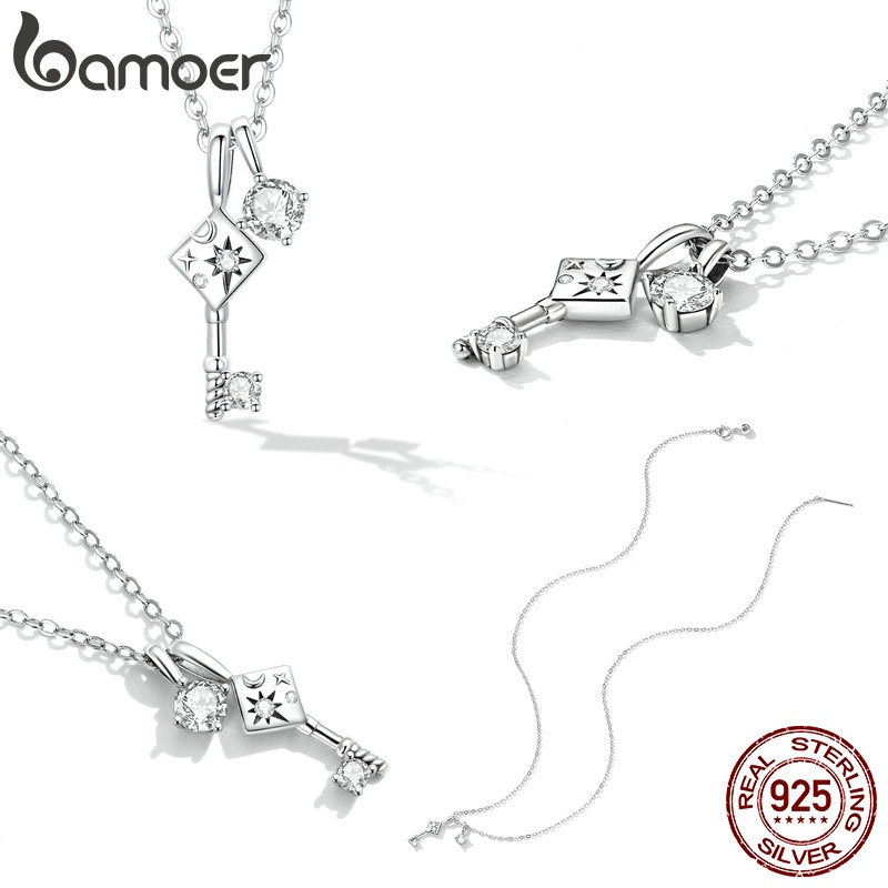 Vòng cổ BAMOER bạc 925 phối mặt hình chìa khóa thời trang cho nữ