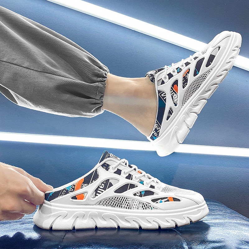 Giày Thể Thao Da Màu Đen Phối Lưới Thoáng Khí Chống Trượt Thời Trang Mùa Hè Cho Nam Size S 2022