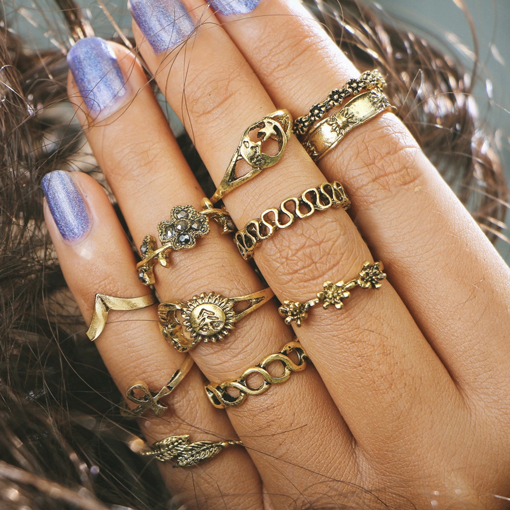 (Hàng Có Sẵn) Bộ 11 Nhẫn Đeo Giữa Ngón Tay Phong Cách Bohemian