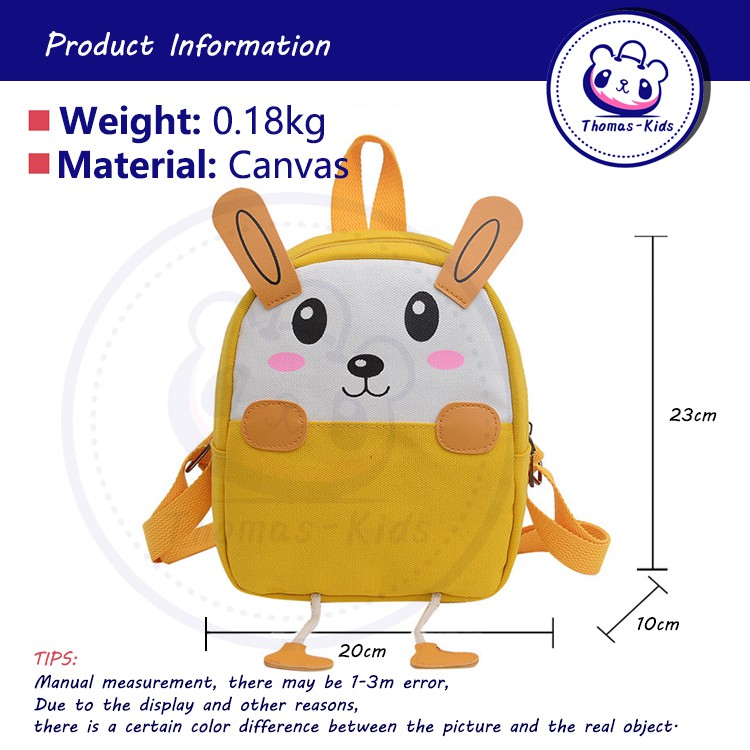 [THOMAS KIDS] Ba Lô Bằng Vải Canvas In Họa Tiết Thỏ Hoạt Hình Thời Trang Dành Cho Trẻ Mẫu Giáo 3-6 Tuổi