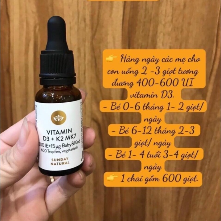 Vitamin D3K2 MK7 Sunday Natural Đức Chai 20ml