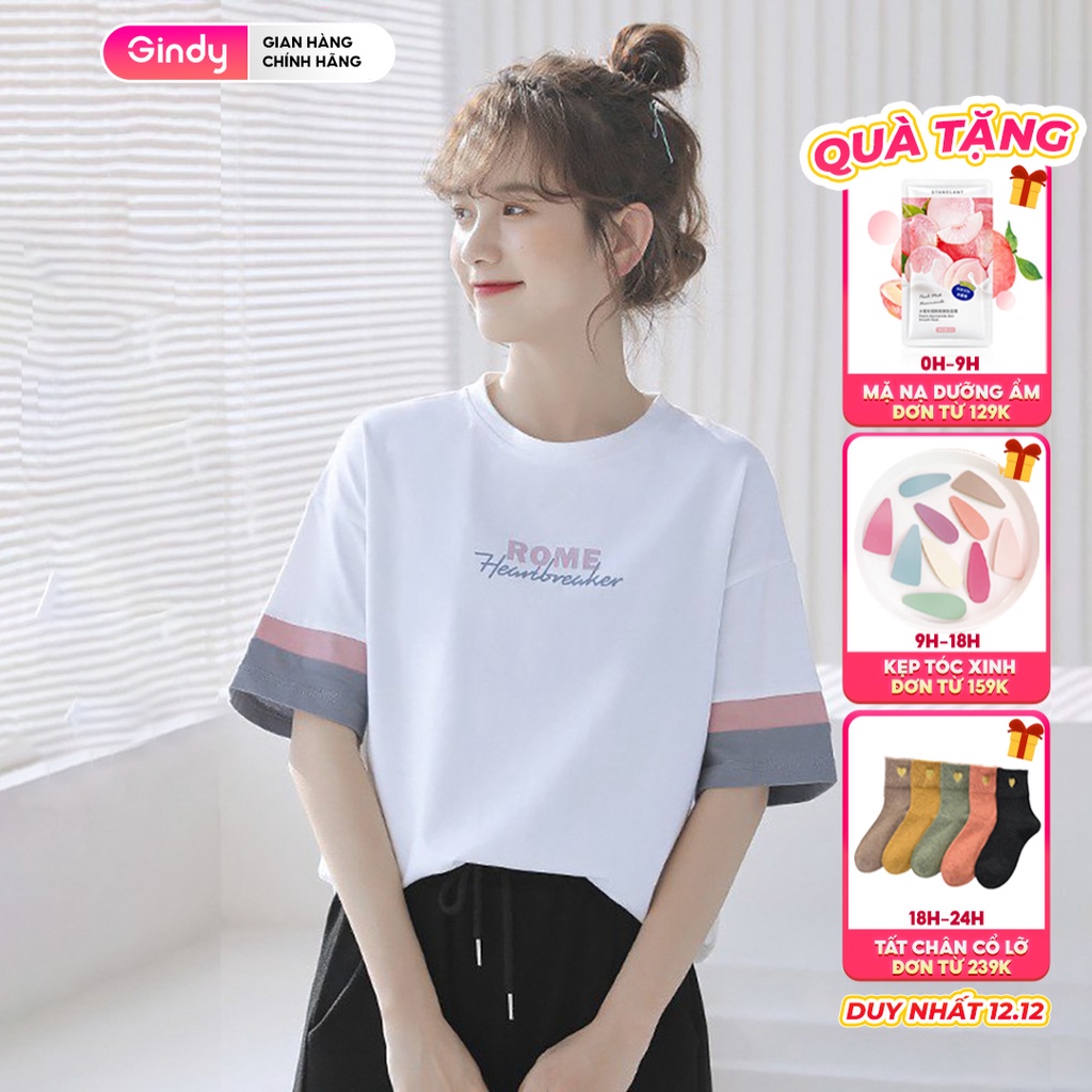 Áo phông nữ Gindy chất cotton thoáng mát tay lỡ form rộng unisex đẹp Hàn Quốc A6141
