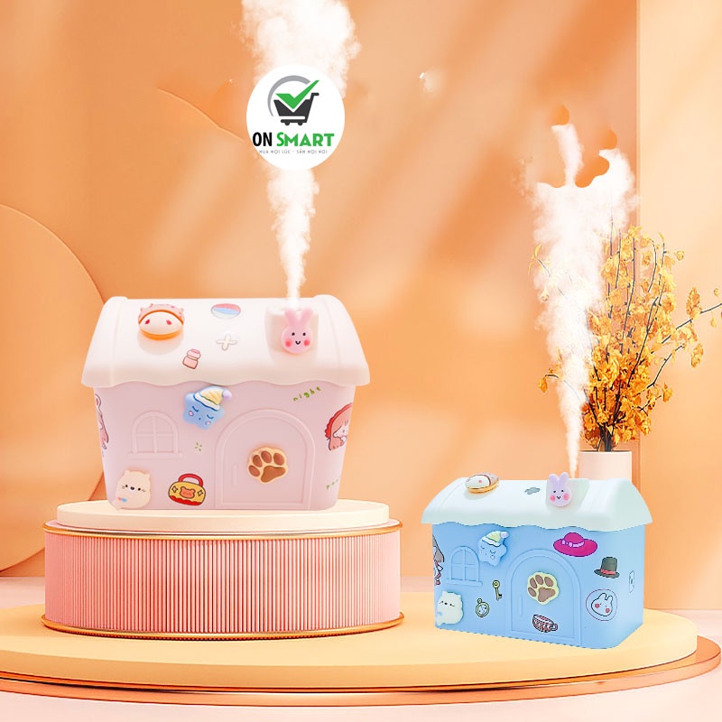 Máy phun sương tạo ẩm không khí hình ngôi nhà dung tích 600ml, tặng kèm sticker siêu cute đáng yêu